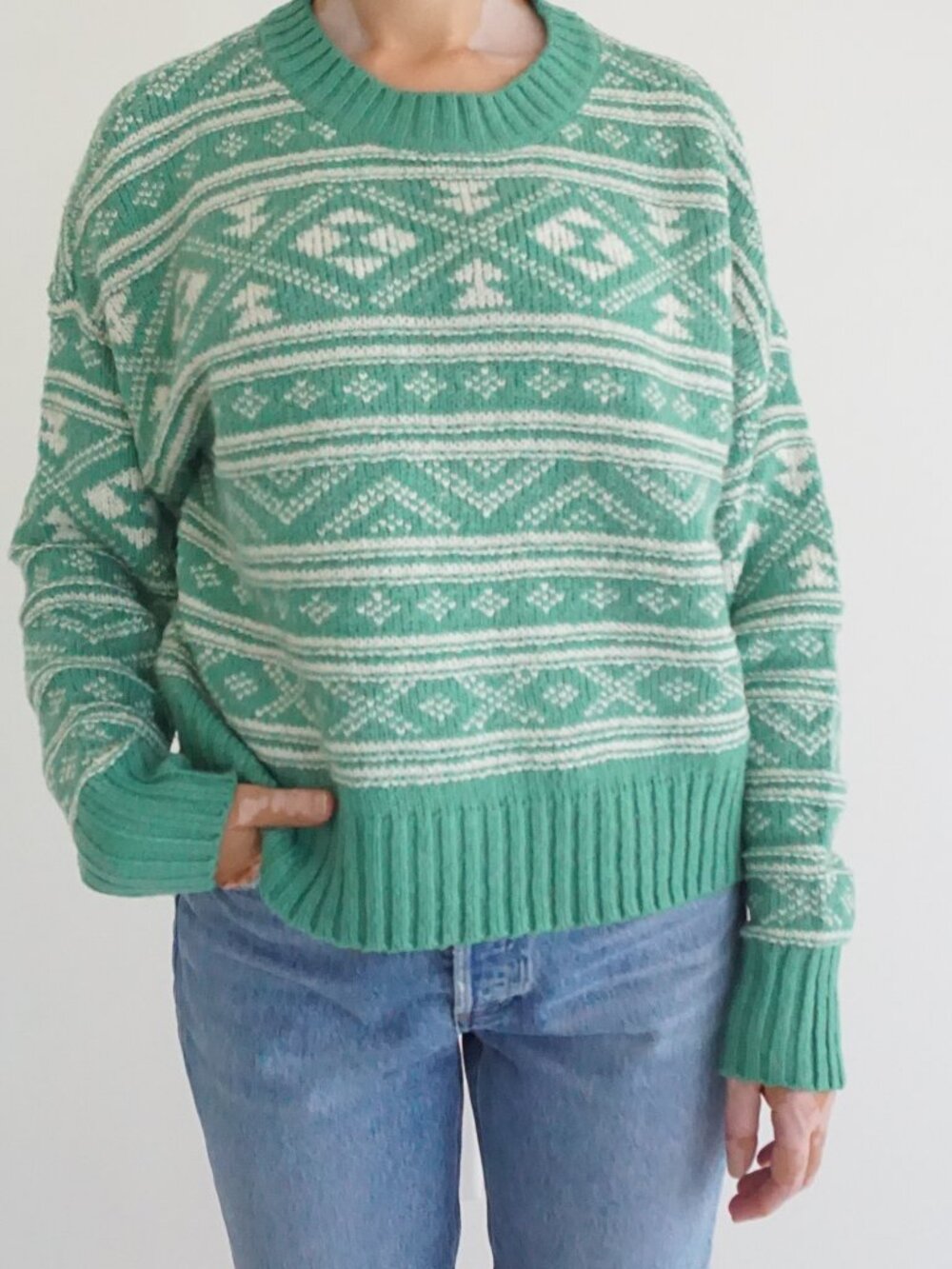 American Eagle Seafoam Green Fair Isle Nordic Knit Sweater Geometric M